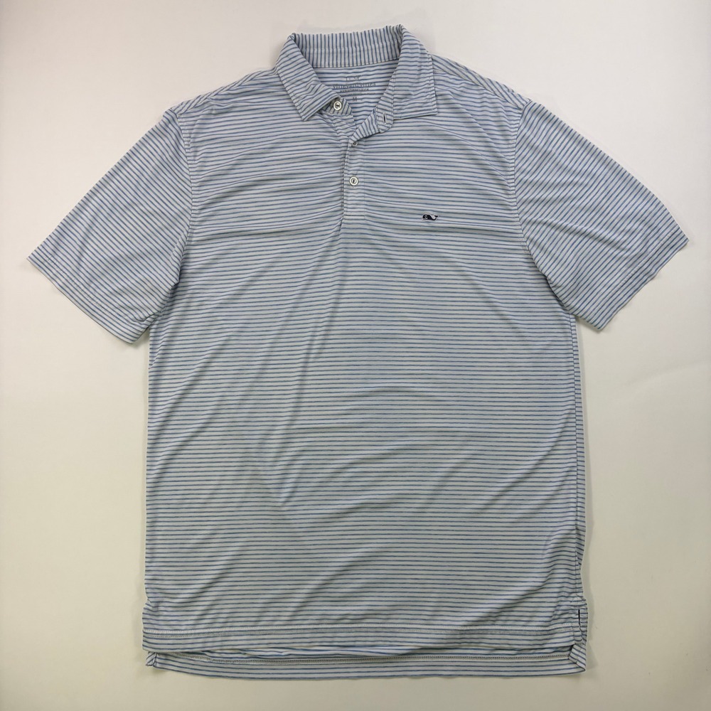 Vineyard Vines Performance Polo Mens M Blue White Striped Stretch Golf Shirt
